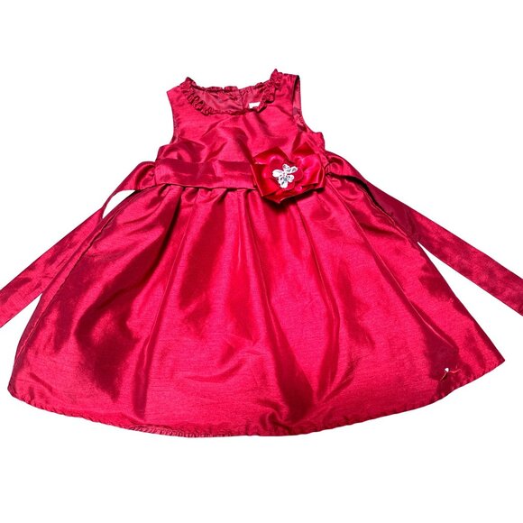 Lilybird Girls 4T Red Satin Holiday Dress Bow Flower Detail Party Formal - Picture 2 of 13